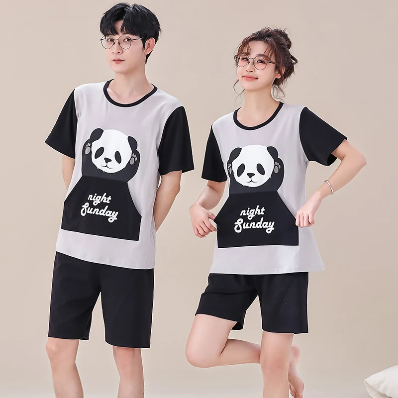 New summer lovers pajamas animal panda cute girls nightwear pijamas mujer sleepwear men big yards XXXXL pyjamas for couples