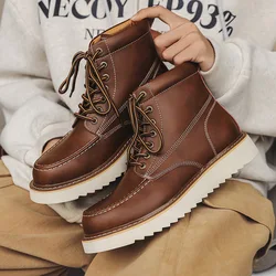 men's fashion tooling work boots black brown original leather shoes cowboy platform ankle boot outdoors short desert botas male