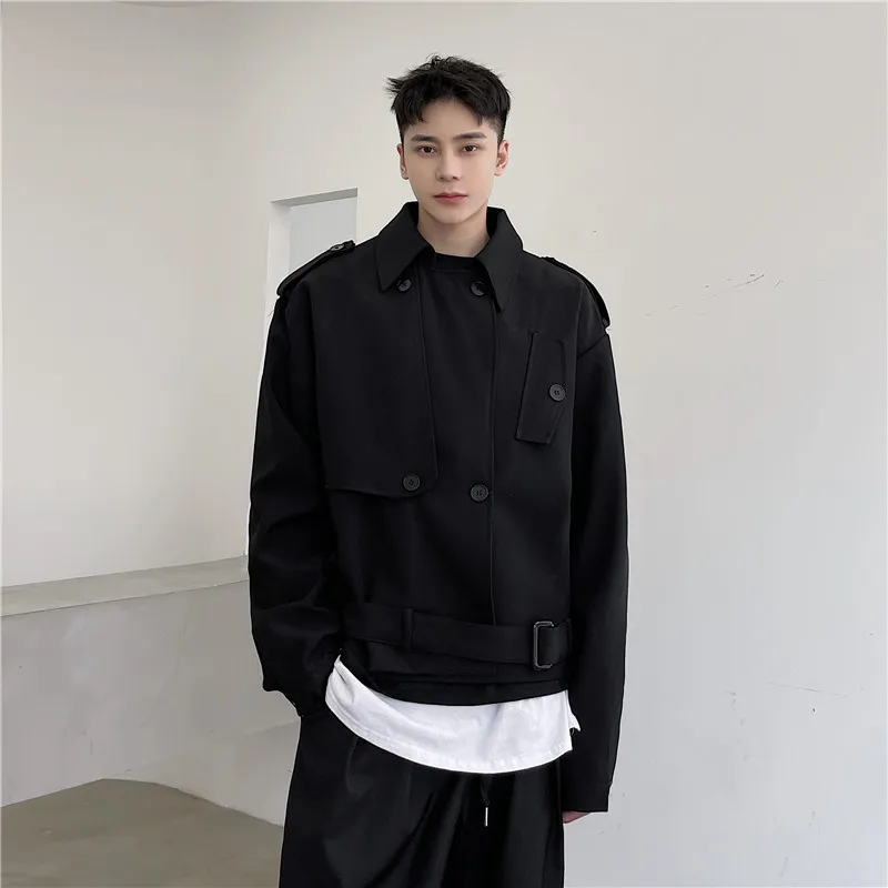 

Повседневная мужская рабочая куртка в городском стиле, весенне-осенняя верхняя одежда с отложным воротником, на одной пуговице, с длинными рукавами