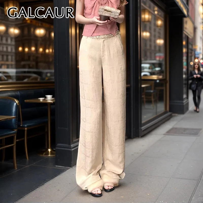 

GALCAUR Spliced Sequins Women Pant High Waist Patchwork Button Loose Folds Hit Color Casual Spring Long Wide Leg Pant Female New