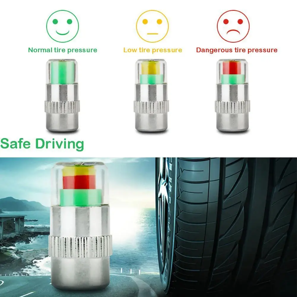 1/4Pcs/set High Quality Display Cars Tire Pressure Monitor 3 Color Alert Indicator Tire Valve Cap Tool