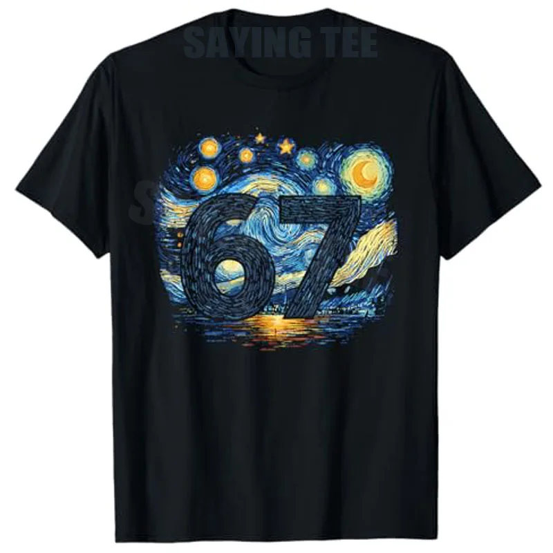 مضحك 67 ميمي ستة سبعة النجوم الفن ليلة تي شيرت Y2k الفن ألفا الجيل العام الفكاهة قائلا المحملة اللوحات الكلاسيكية الجدة هدية