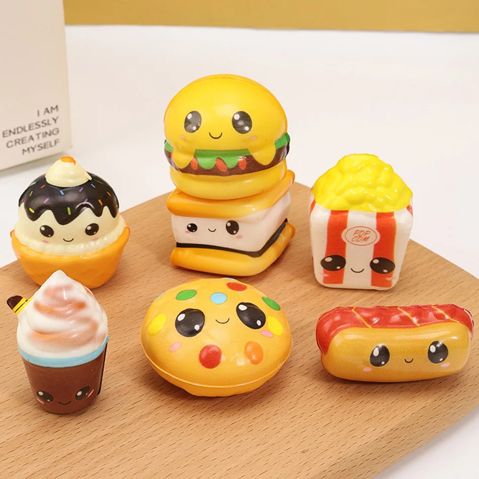 Mini Food Squishy Toys, Slow Rising PU Material, Assorted Simulation Cake & Burger Stress Relief Toys, Random Style Blind Box view 5