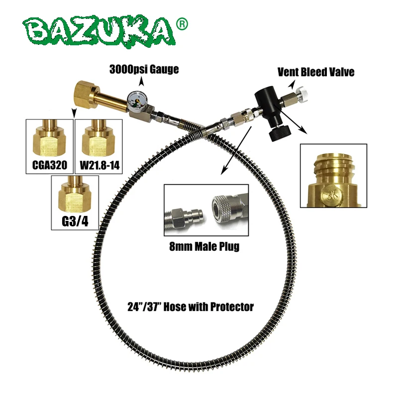 

Soda Water Accessories Cylinder CO2 Refill Station Adaptor With Hose On/Off Adapter W21.8-14 or G3/4 or CGA320 Connector