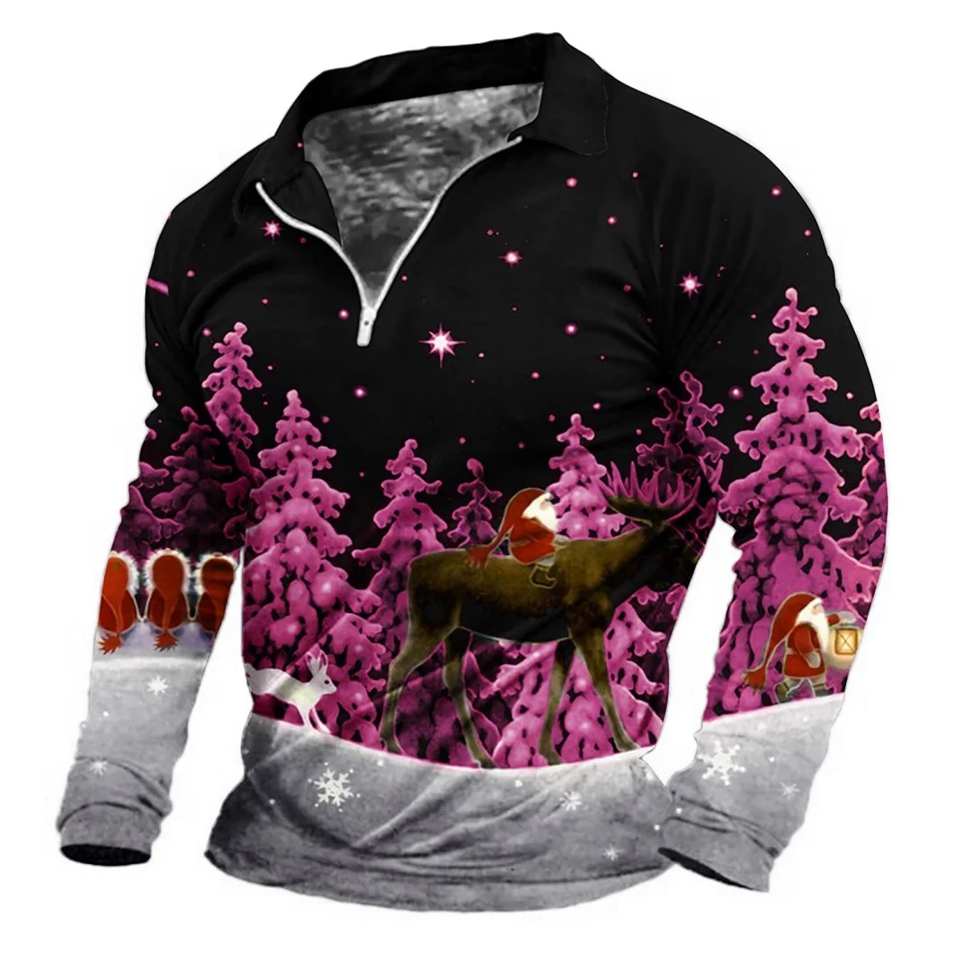 

Новая рубашка поло с Санта-Клаусом и 3D принтом, рождественская рубашка поло с длинным рукавом, вечерние мужские рубашки поло, повседневная модная мужская одежда