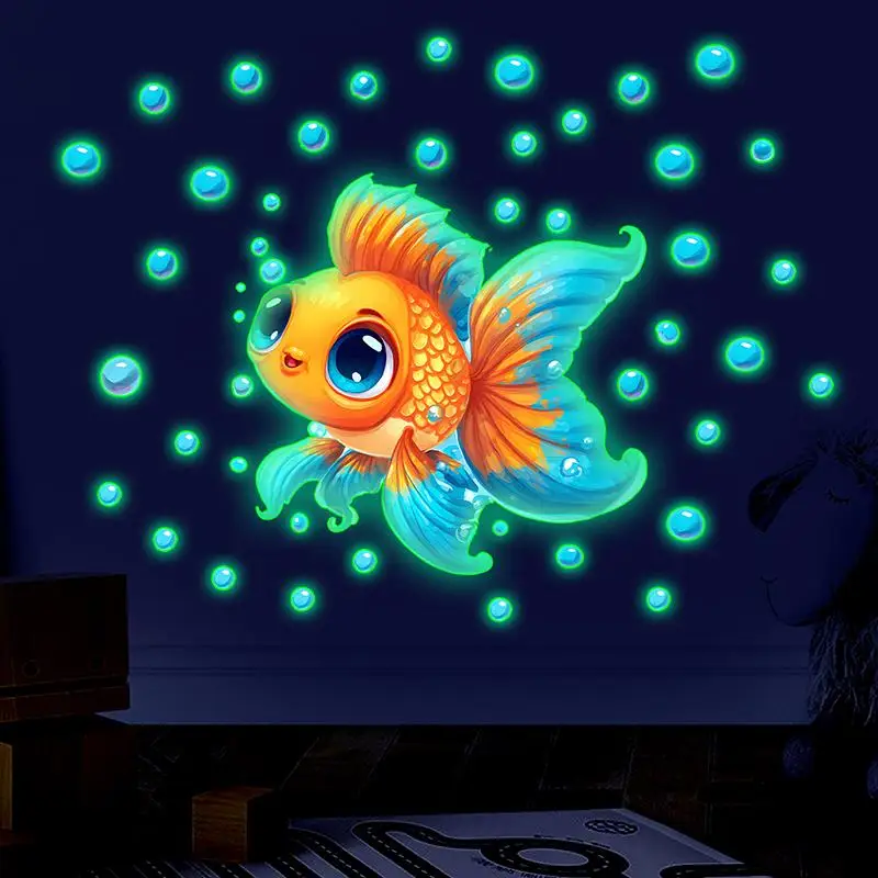 Autocollant de toilette qui brille dans le noir, design poisson rouge, décor de salle de bain auto-adhésif amovible, effet de lumière nocturne