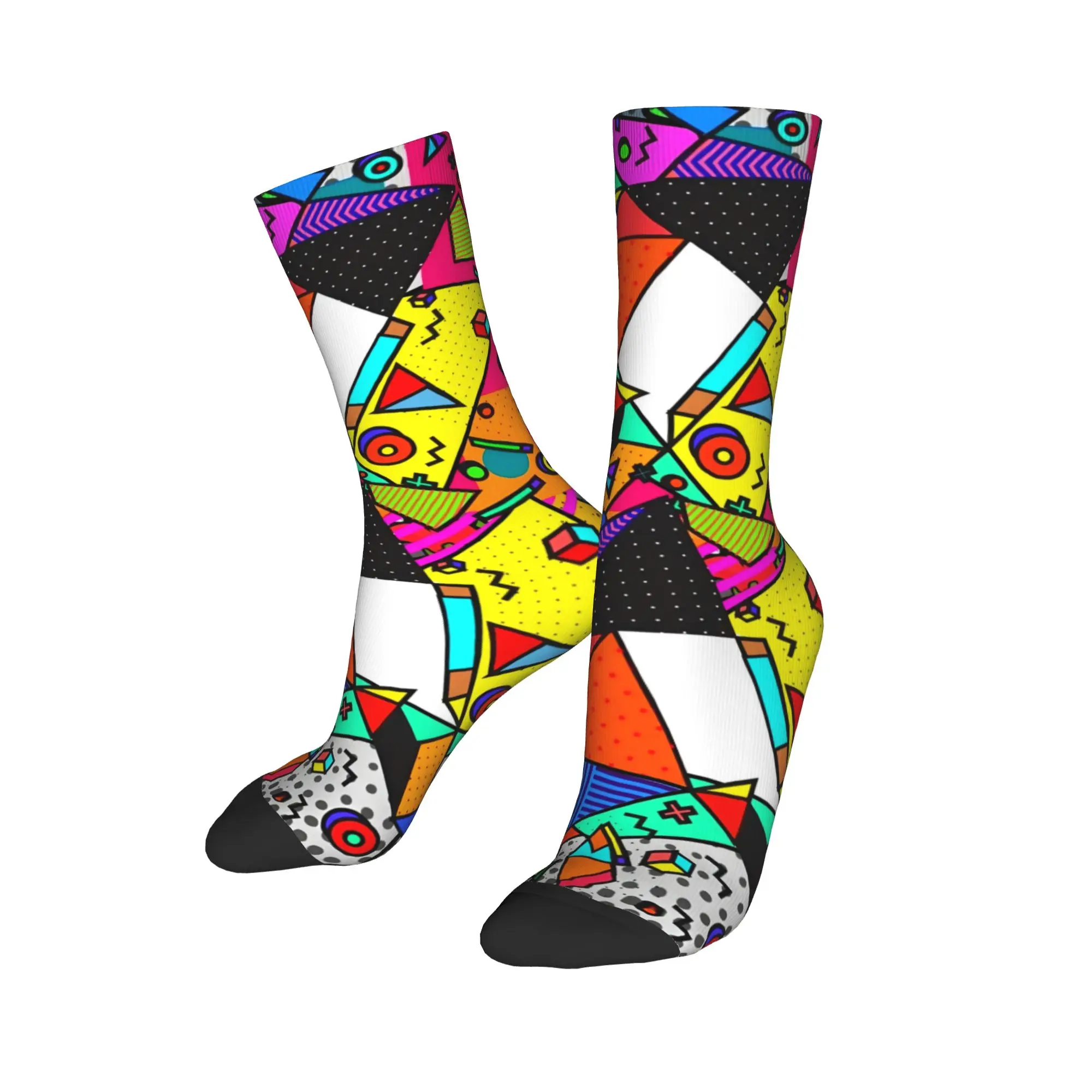 Geometric Patchwork Art Stockings Men  Socks Comfortable Harajuku Socks Autumn Running Sports Non Slip Design Socks Gift