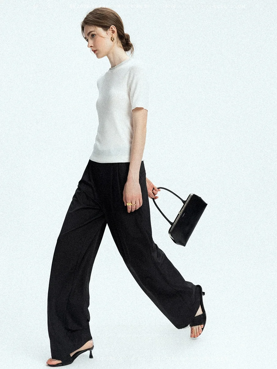 

Cool Sensation Smooth Bla Casual Pants Women's High Waist Straight Leg Polyester Fiber No Ironing Required Summer 2025
