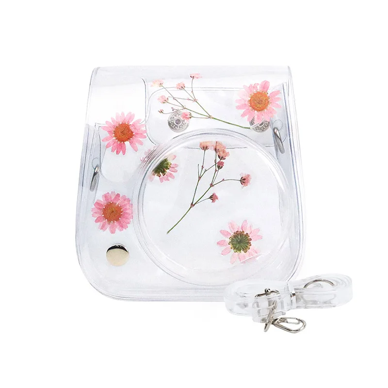 For Fujifilm Instax Mini 11 9 8 Transparent Camera Case Protective Carry Bag Cover with Shoulder Strap Storage Flower camera bag