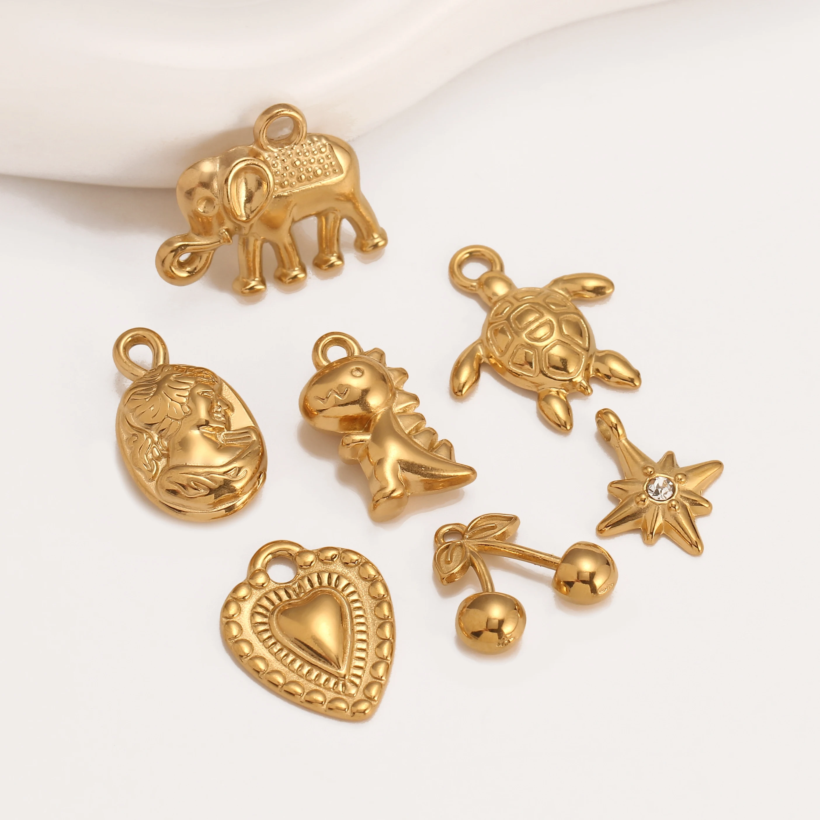 3 Stück schöne Dinosaurier/Wal/Marine Schildkröte/Herz Charms Edelstahl Tiere Anhänger für Halskette Armband DIY Schmuckherstellung – Detail 3