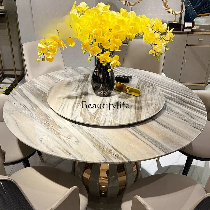 

2 yj15 Modern Marble Round Table High-End Italian Style Light Luxury Dining Table for Home Use