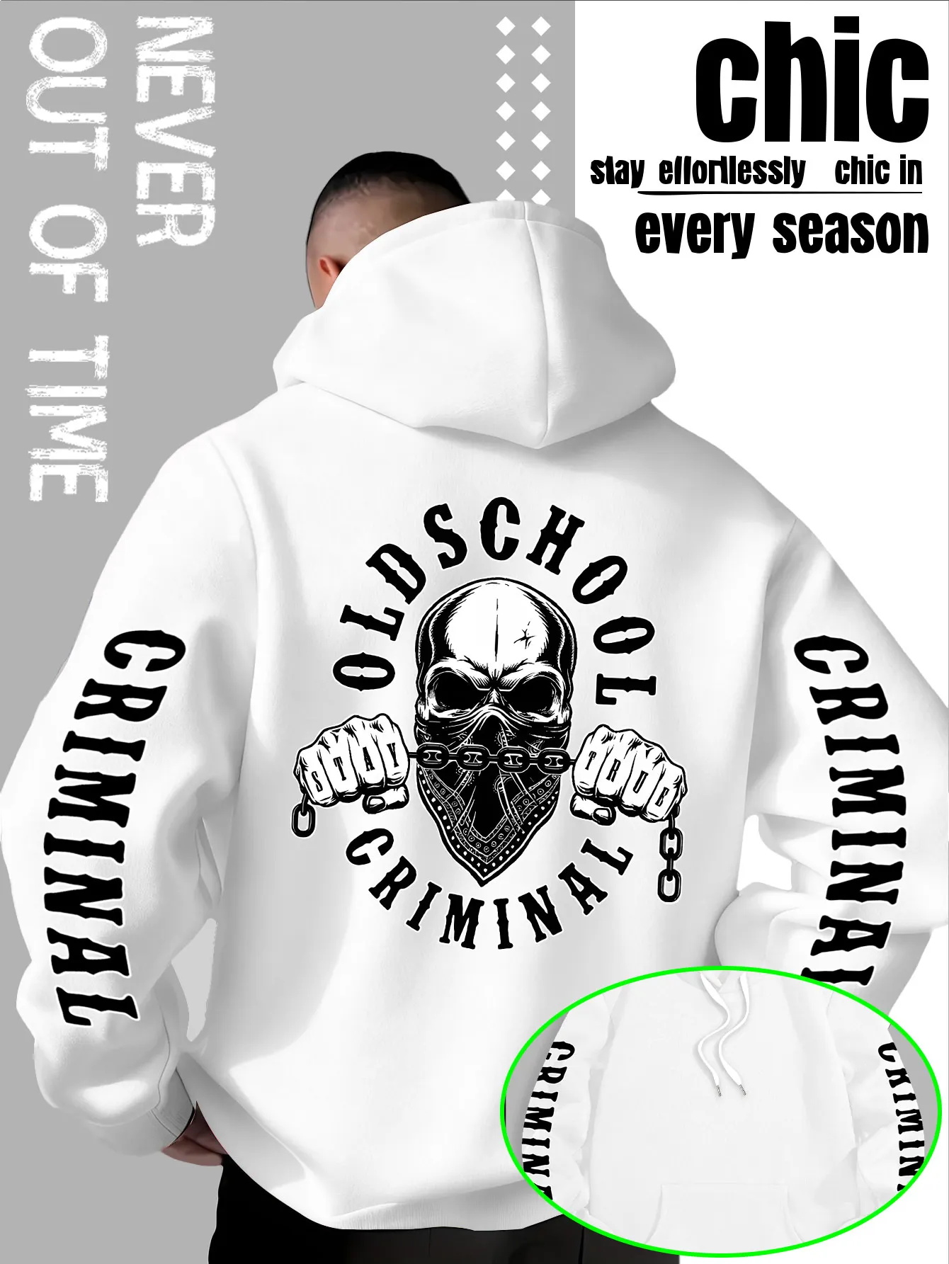 Trendiger Herren-Hoodie im Tech-Style für Herbst/Winter mit "Retro Criminal Skull Chain" Logo - Modische Casual Streetwear – Detail 2