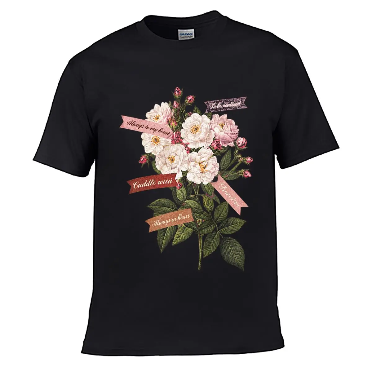 Always In My Heart Floral Bouquet Cuddle With Love Men Summer Washed Tee Loose Distressed Top