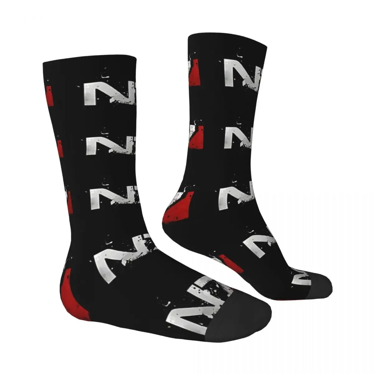 Funny Men's Socks Distressed N7 Vintage Harajuku Mass Effect Game Hip Hop Novelty Crew Crazy Sock Gift Pattern Printed