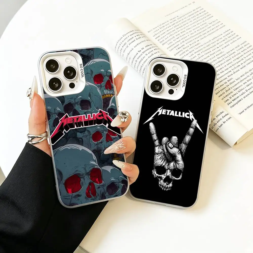 Rock band M-METALLICA Phone Case For IPhone 17 Air 16 15 14 13 12 11 Pro Max White  silver  Hard Cover