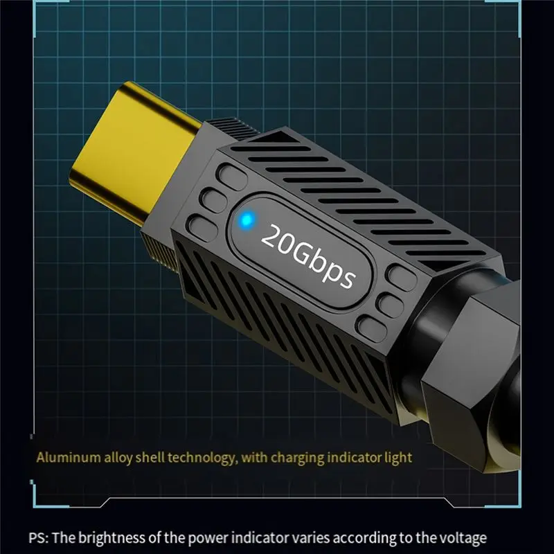 AED6-PD 140 واط الربط كابل بيانات شحن سريع 20 جيجابت في الثانية 8K HD C إلى C كابل الربيع نوع C سلك موسع قابل للتطوير