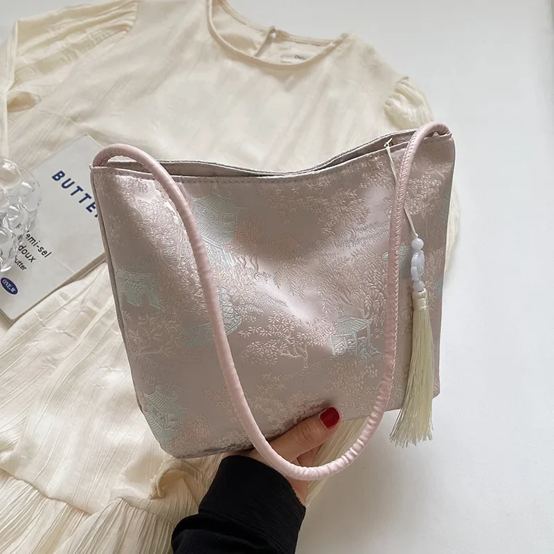 Petits sacs à bandoulière de Style chinois pour femmes, sacs à main de luxe de styliste avec broderie Fine, sac seau tendance pour femmes, nouvelle collection 2025