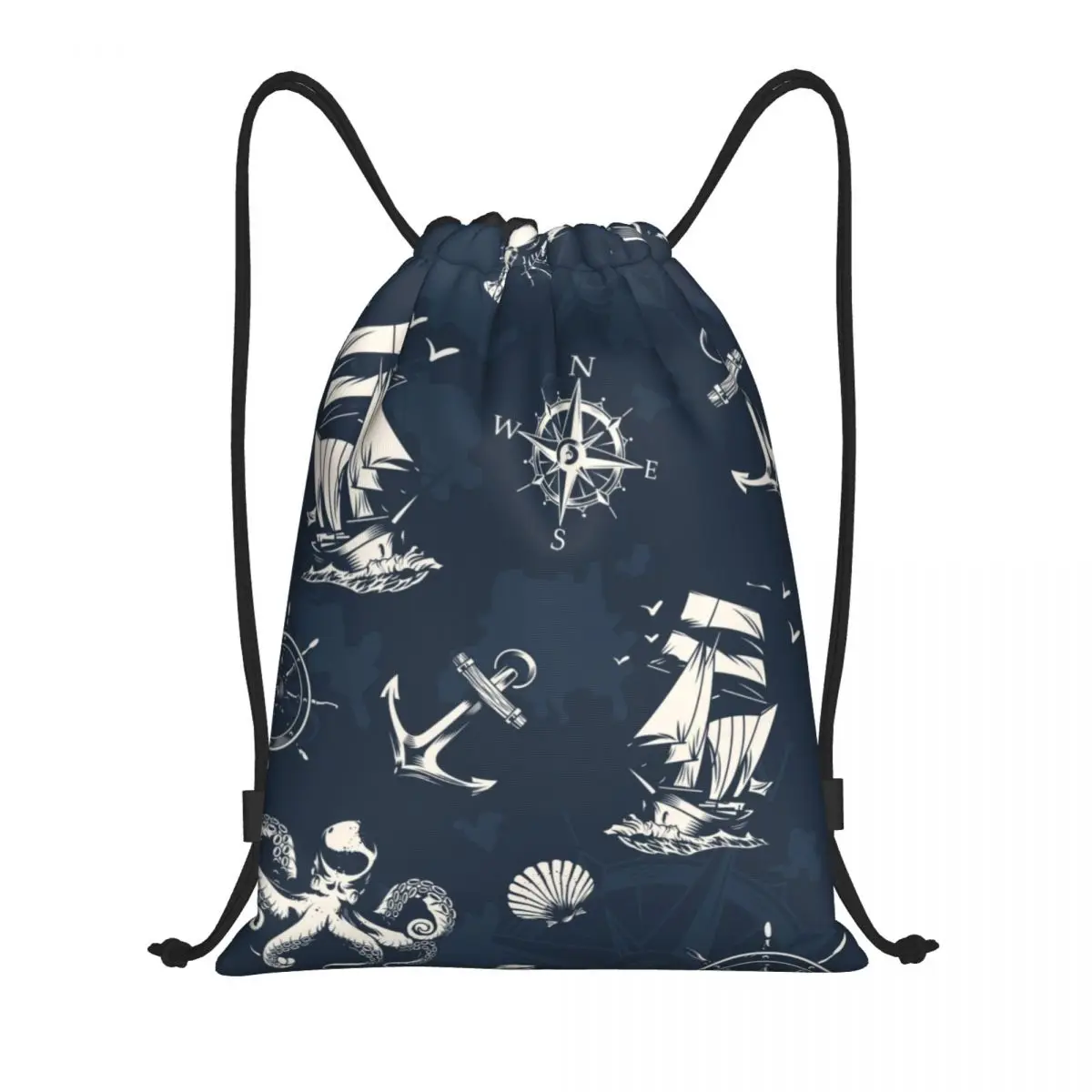 Custom Vintage Nautical Symbol Drawstring Bag for Training Yoga Backpacks Women Men Sailor Anchor Compass Sports Gym Sackpack