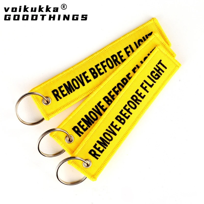 Remove Before Flight Both Sides Embroidery Different Patterns Pendant Key Chain Car Backpack Keychain Rectangle Wholesale