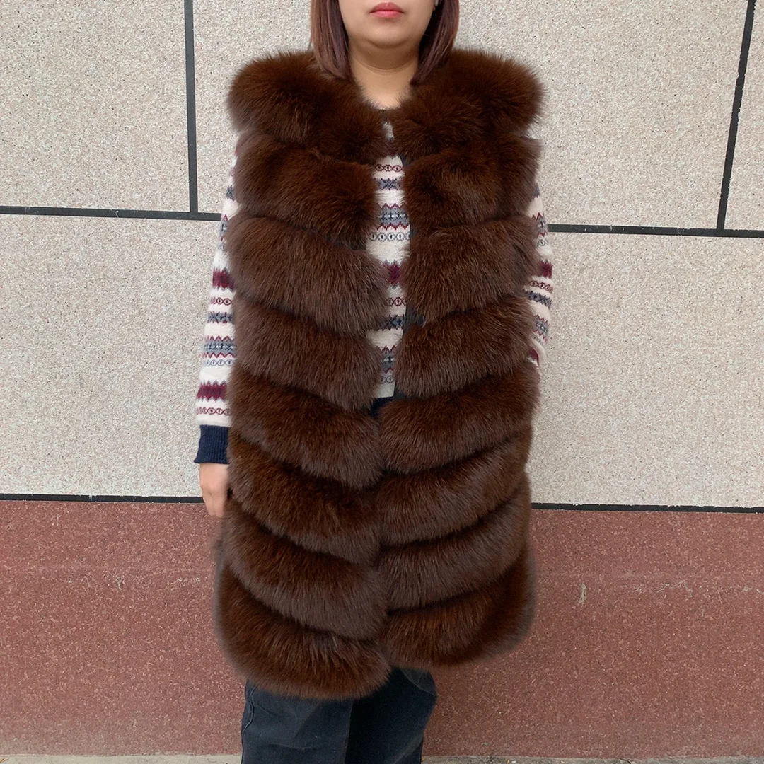 HUA QIU MEI SI women\'s natural fox fur vest 90cm diagonal slim mid-length fox fur vest real fur jacket