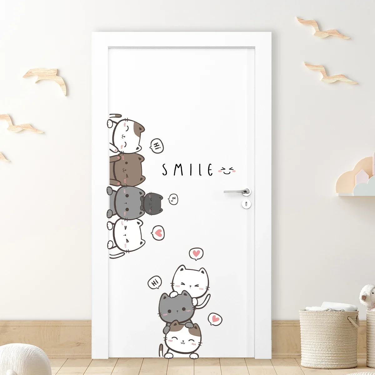 1Pc Furniture Cartoon Cute Cat Wall Stickers for Door Home Decor Accessories Living Room Kids Room Decoration Wall Decals DIY