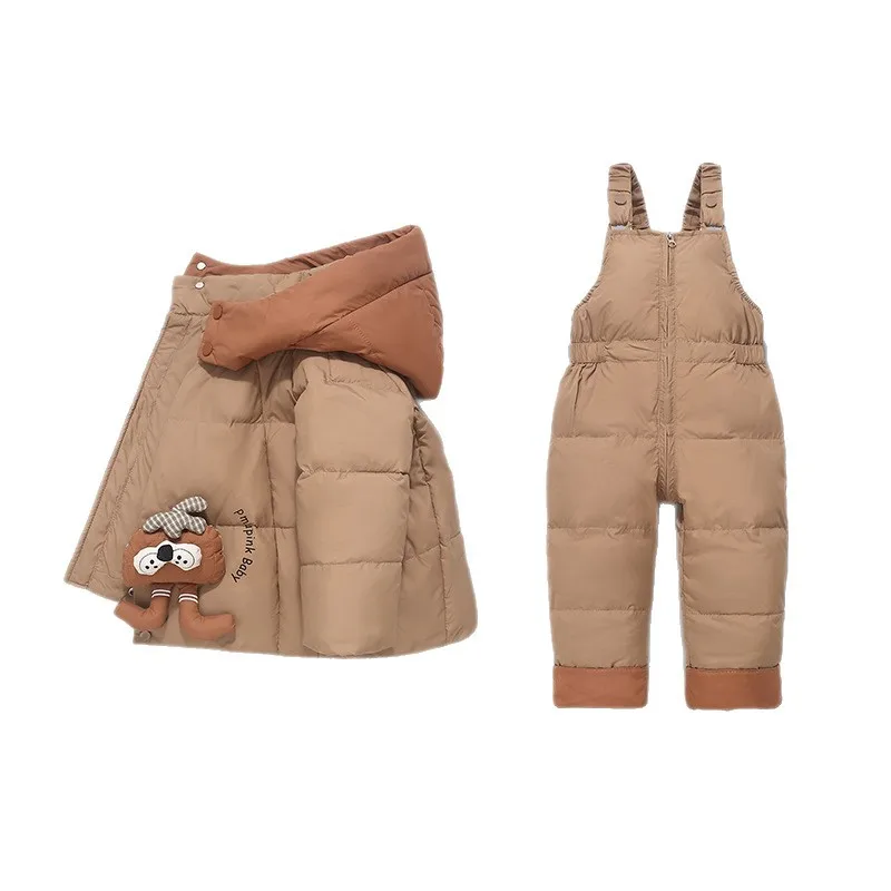 

Russian Winter -30° Suits for Boy Girl Children Clothing Set Baby Duck Down Jacket Coat + Overalls Jumpsuit Warm Kids Snowsuit