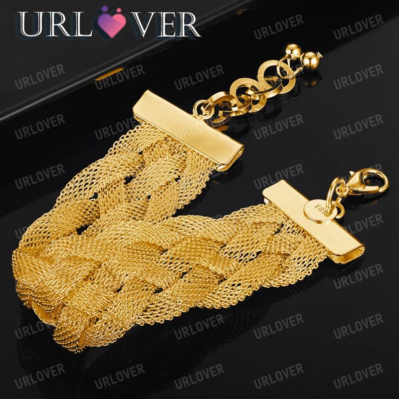 

URLOVER 18K Gold Bracelet Braided Belt Chain Bracelets For Woman Men Party Wedding Engagement Fashion Jewelry Birthday Gift