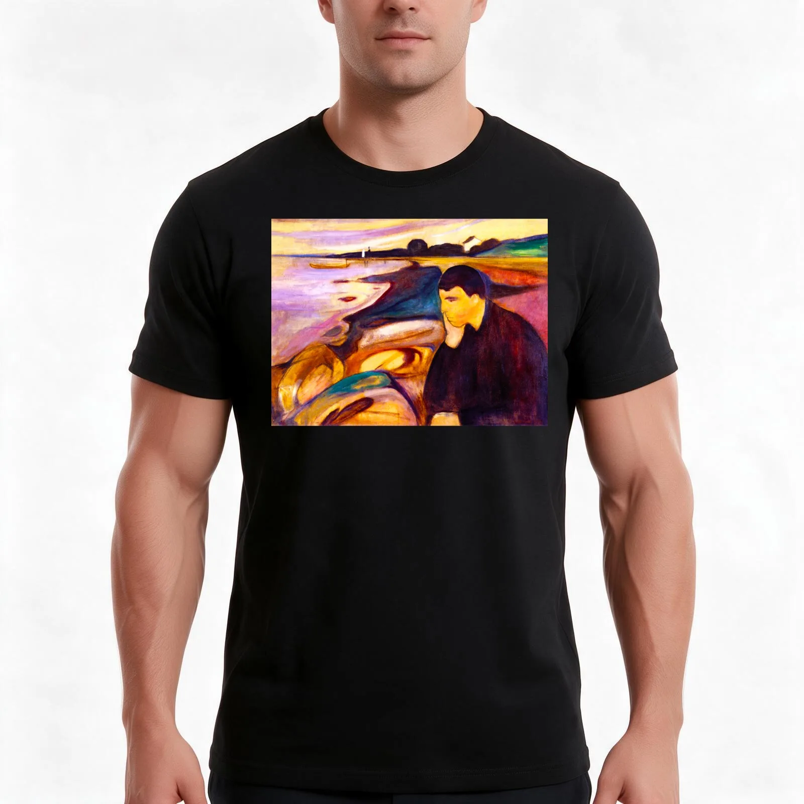 EDVARD MUNCH - Melancholy 1894 T-Shirt Summer Casual Cotton Tee Oversized Streetwear Tops Vintage Graphic Print 100% Cotton