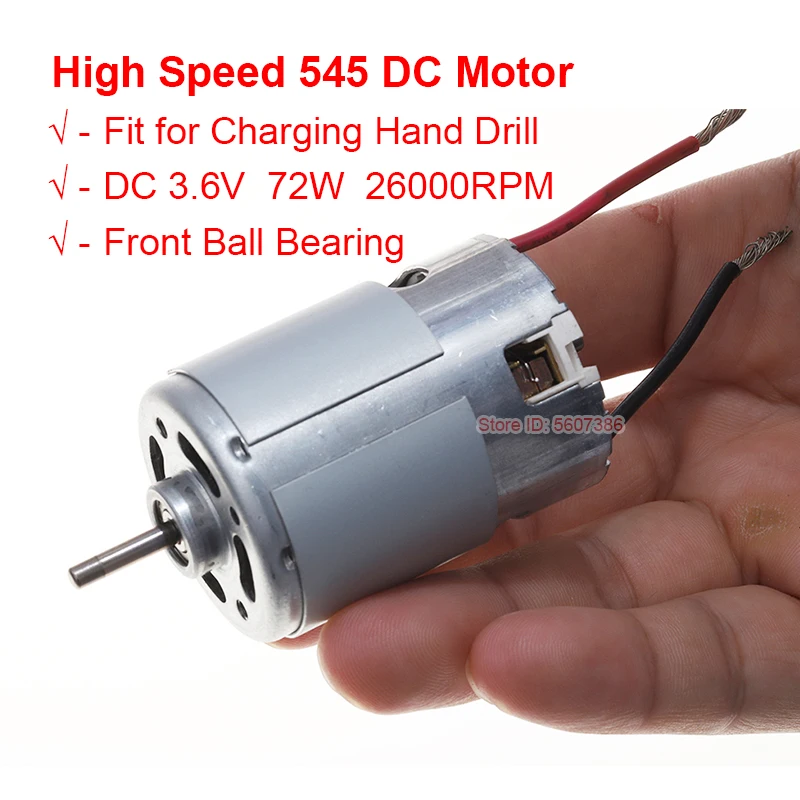 

Micro 545 двигатель с передним шарикоподшипником постоянного тока 3,6 В 72 Вт высокоскоростная компенсационная угольная щетка перезаряжаемая электрическая ручная дрель