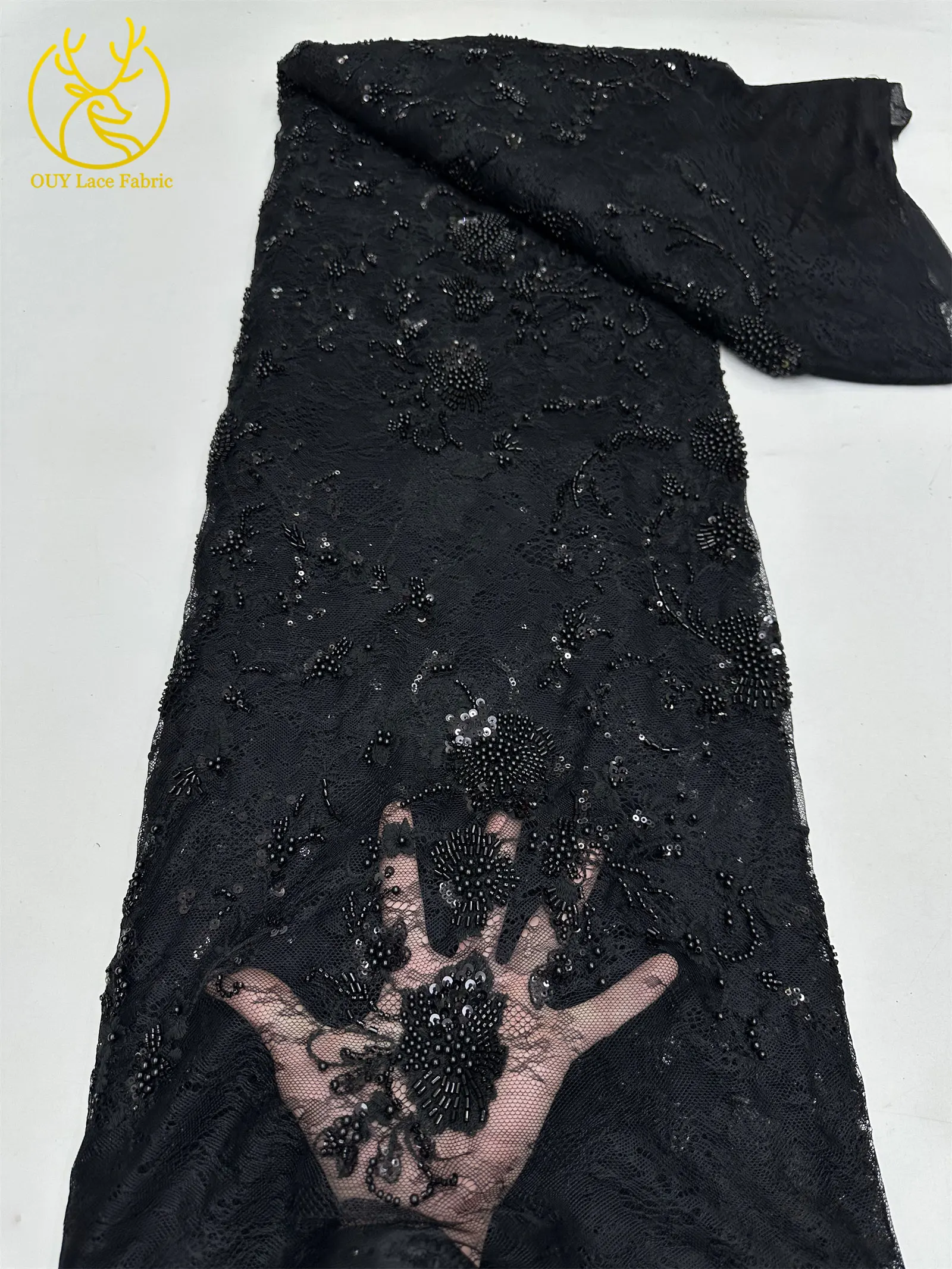 Afrikanischer Spitzenstoff, französische Kordelstickerei, Perlen, Pailletten, Tüllnetz für Damen, Hochzeit, Party, Kleid, Nähen, hohe Qualität, 5 Yards – Detail 27