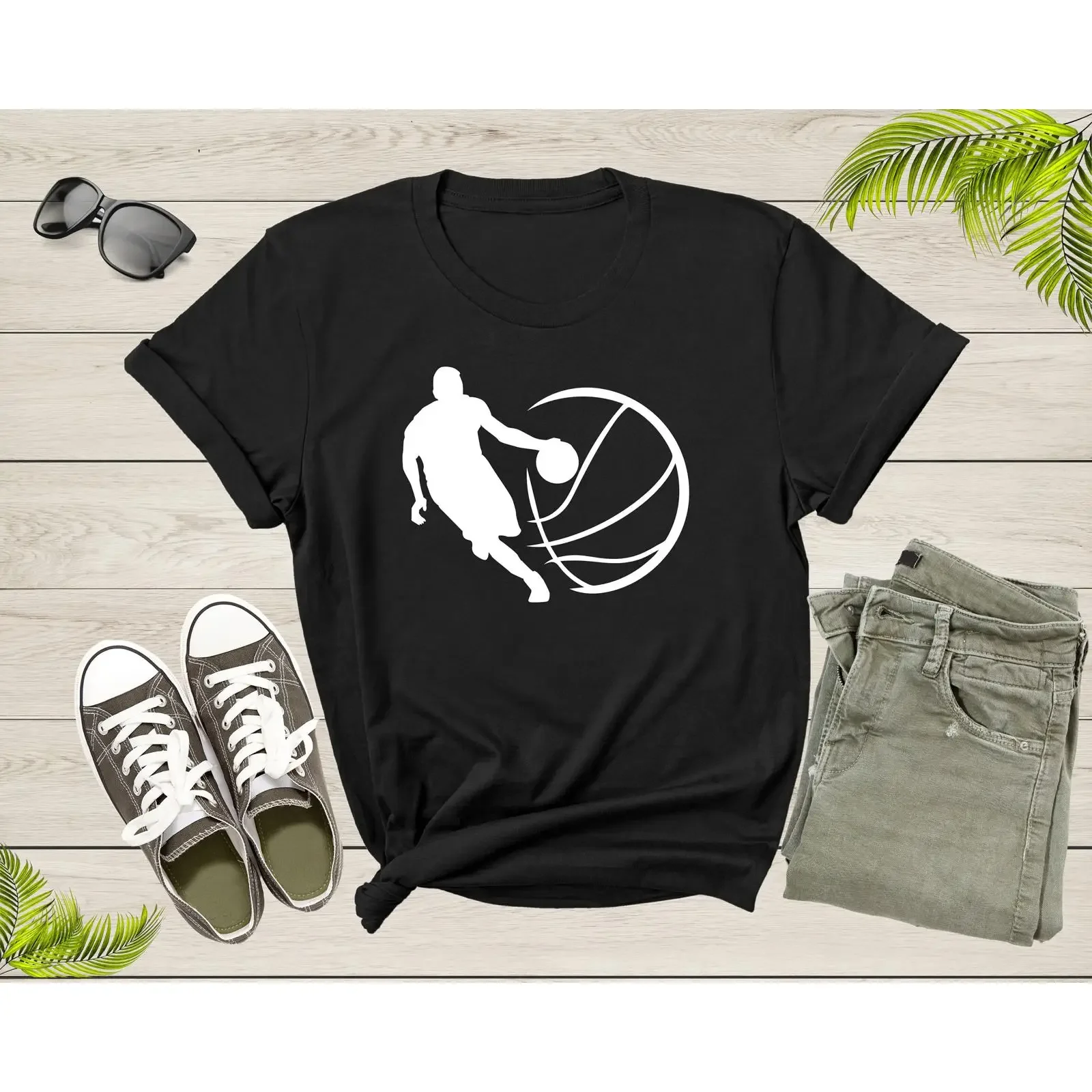 Basketball Player Heart Shape Dribble T Shirt for Lovers Boys Girls Birthday Present vintage Washed Casual graphic homme