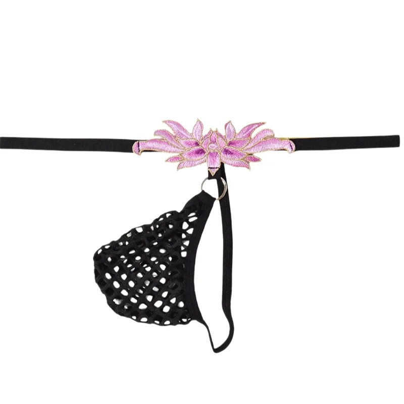 Embroidery Underwear Sexy Men Fishnet Perspective Thongs Pouch Bag Mens Lingerie Tanga New Male Sissy T-Back Panties Comfortable