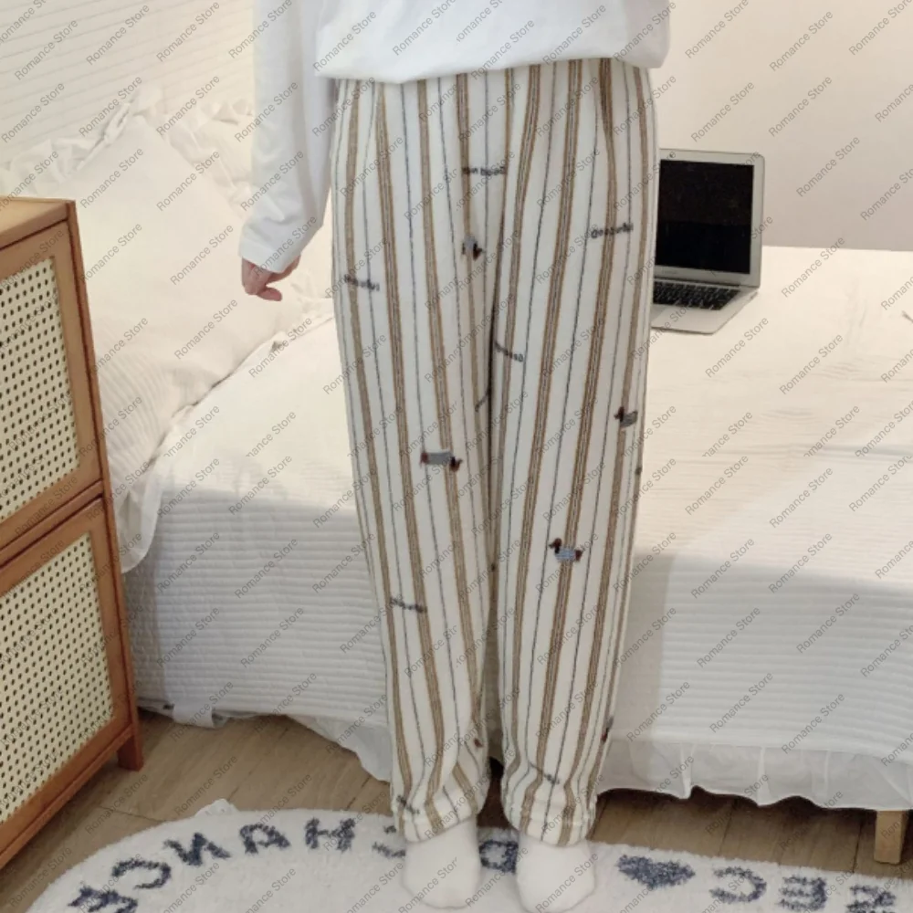 Women's Flannel pajama pants warm Solid-color cartoon stylish comfortable home pants Casual comfortable trousers Autumn winter