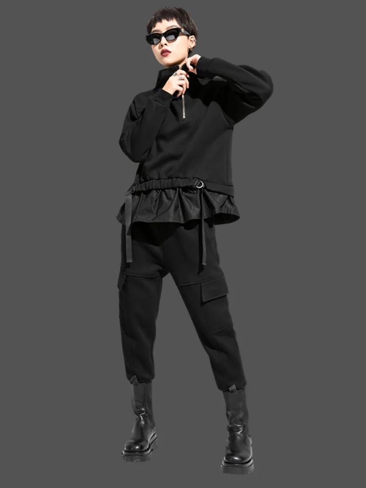 

Thickened Fleece Lined Hoodie And Trousers Set Loose Fit Large Size Fake Two-Piece Sweatshirt Harlan Pants Winter Fashion Set