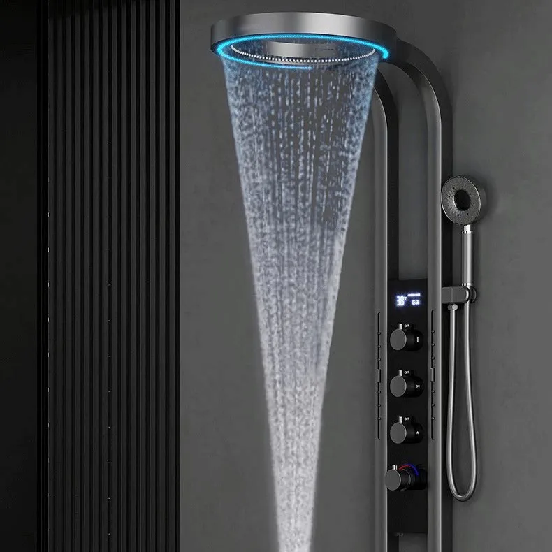 #Multifunctional Digital Shower Set, Wall-Mounted LED Atmosphere Light, Round Rainfall Shower Head, 12 Inch, Chrome Finish