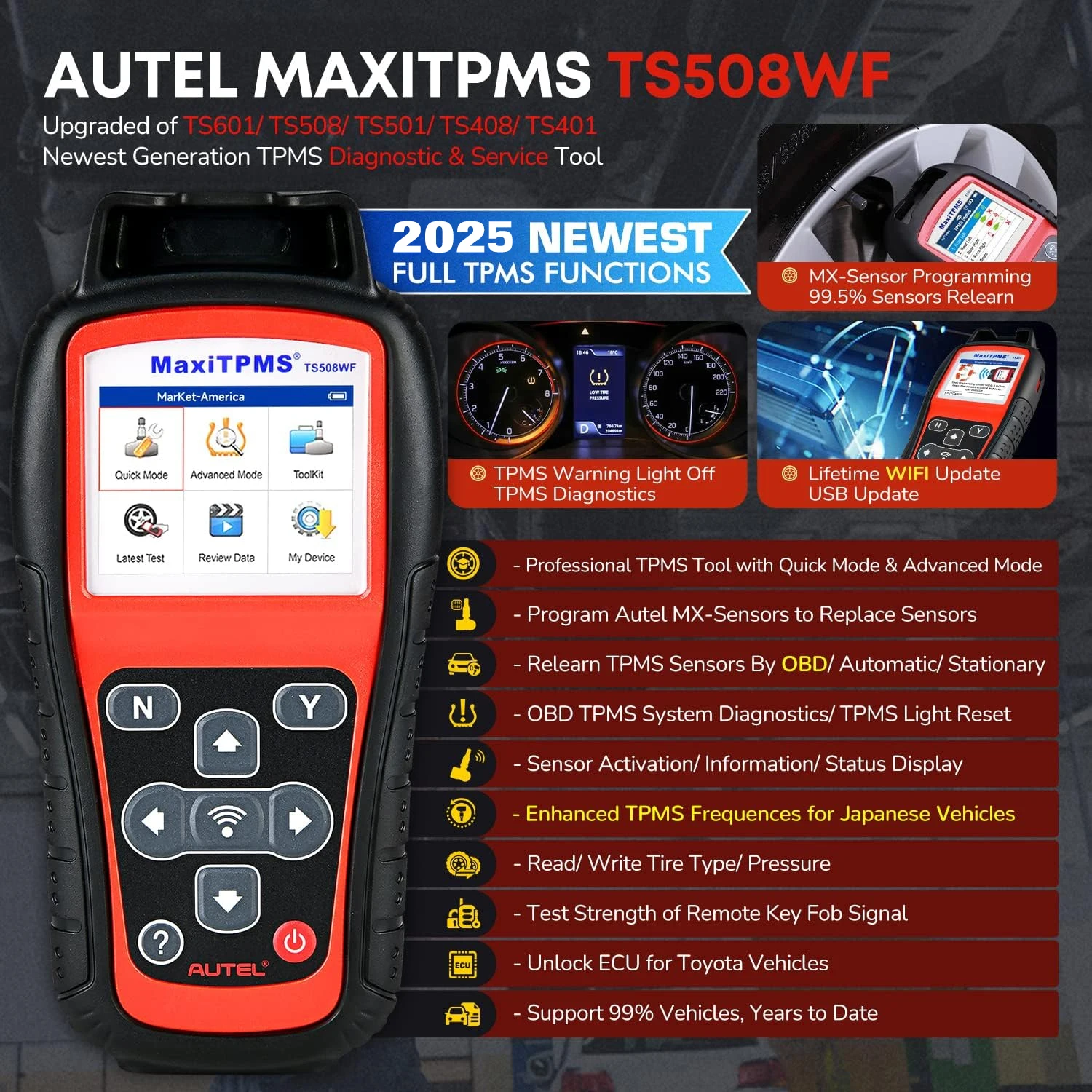 Autel MaxiTPMS TS508WF TS508 TPMS Diagnostic Tool Tire Pressure Monitor TPMS MX-sensors Programmer Activate Relearn 2025