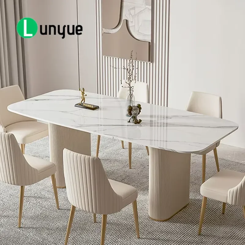 Modern Luxury Home Furniture Dinning Room Set 4 6 Seater Rectangle White Marble Dining Table With Chairs Set for Restaurant