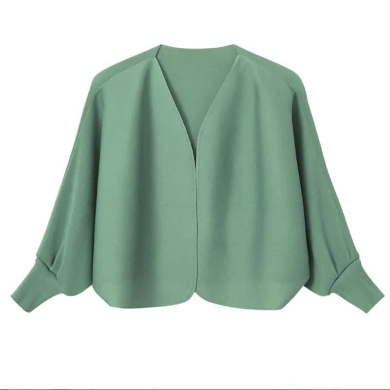 مياكي سترة مطوي ريترو سترة قصيرة 2025 جديد الخفافيش سترة بلون رقيقة فضفاضة مائة المرأة بلايز النساء الملابس #4