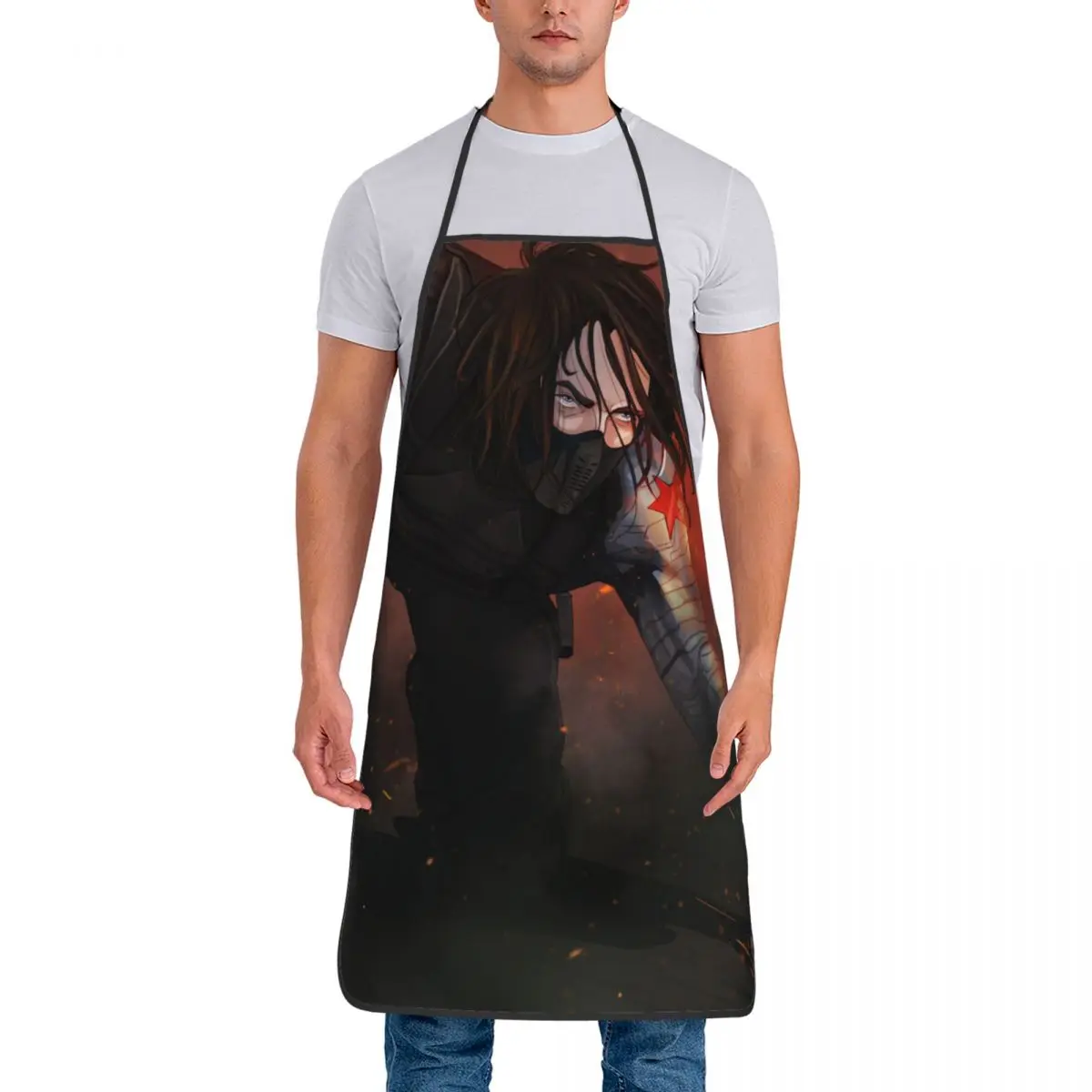 Custom Bib Fire Aprons for Men Women Unisex Adult Chef Kitchen Cooking Marvel Winter Solider Tablier Cuisine Painting