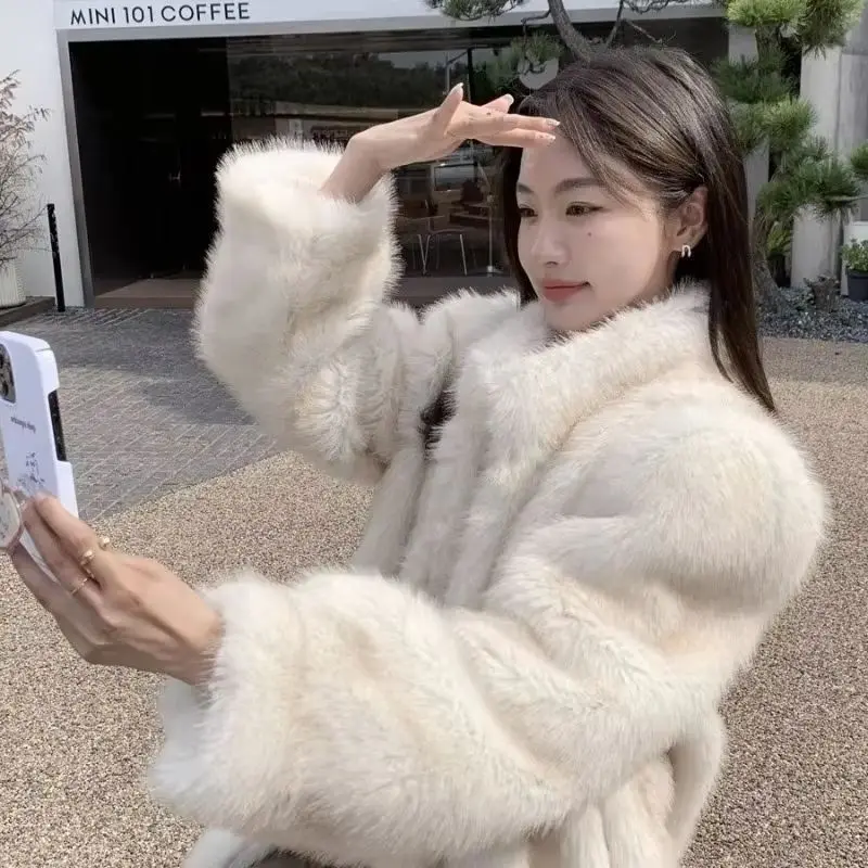 

Shpmishal New Socialite Winter Fur Coat Women's Environmentally Friendly Artificial Fox Fur Plush Warm Coat Thick