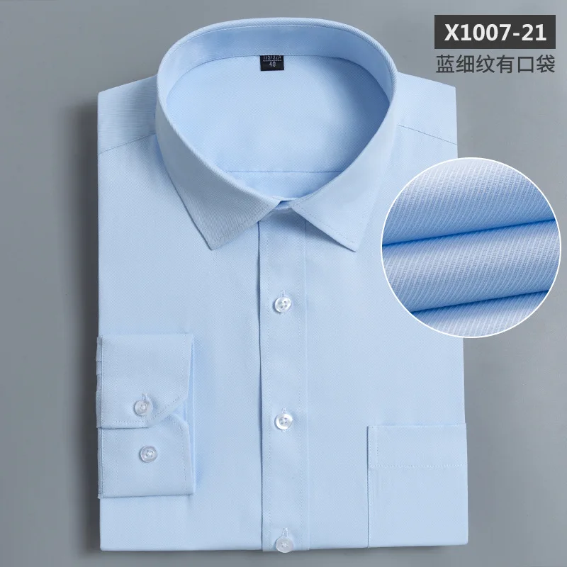 8XL No Pocket & With pocket Office Blue Black White Shirt Men Formal Shirt Long Sleeve Business Solid Color Anti-Wrinkle Fashion