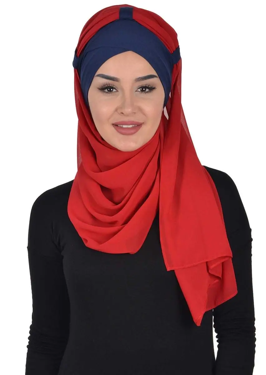 

Combed cotton chiffon shawl navy blue