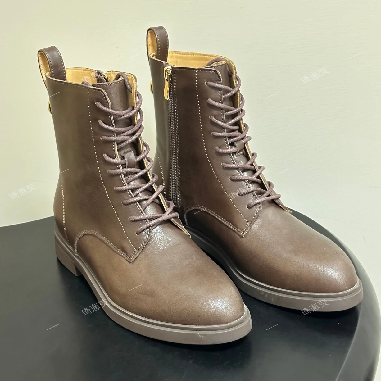 British-Style Genuine Leather Ankle Boots Winter Solid-Color Lace-Up Boots Versatile And Stylish Side-Zip Fashion Boots