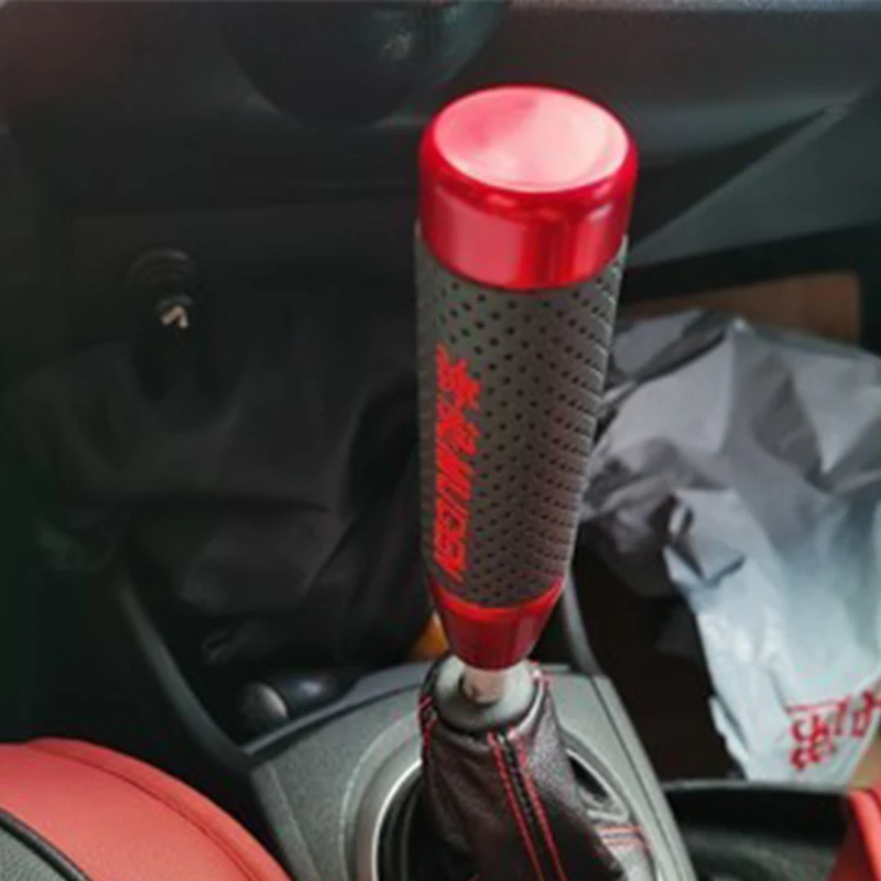 13cm 18cm Universal Aluminum+Leather Style Mugen Black/Red Gear Shift Knob Extended Manual Transmission Gear Shift Lever Knob