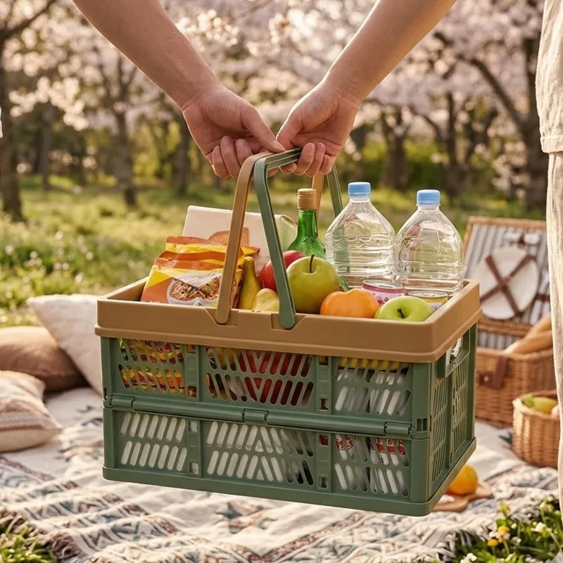 

Foldable Picnic Basket Large Ins Style Grocery Tote Japanese Spacious Cozy Handheld For Spring Outings Families And Couples