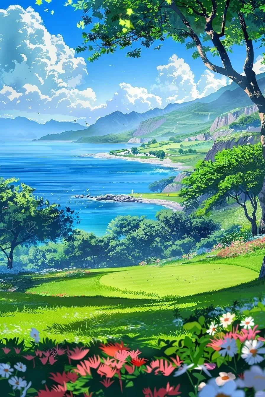 

1000PCS Anime Style Coastal Landscape Jigsaw Puzzle, Blue Ocean & Mountains for Adults ChildrenEducational Toys Gifts