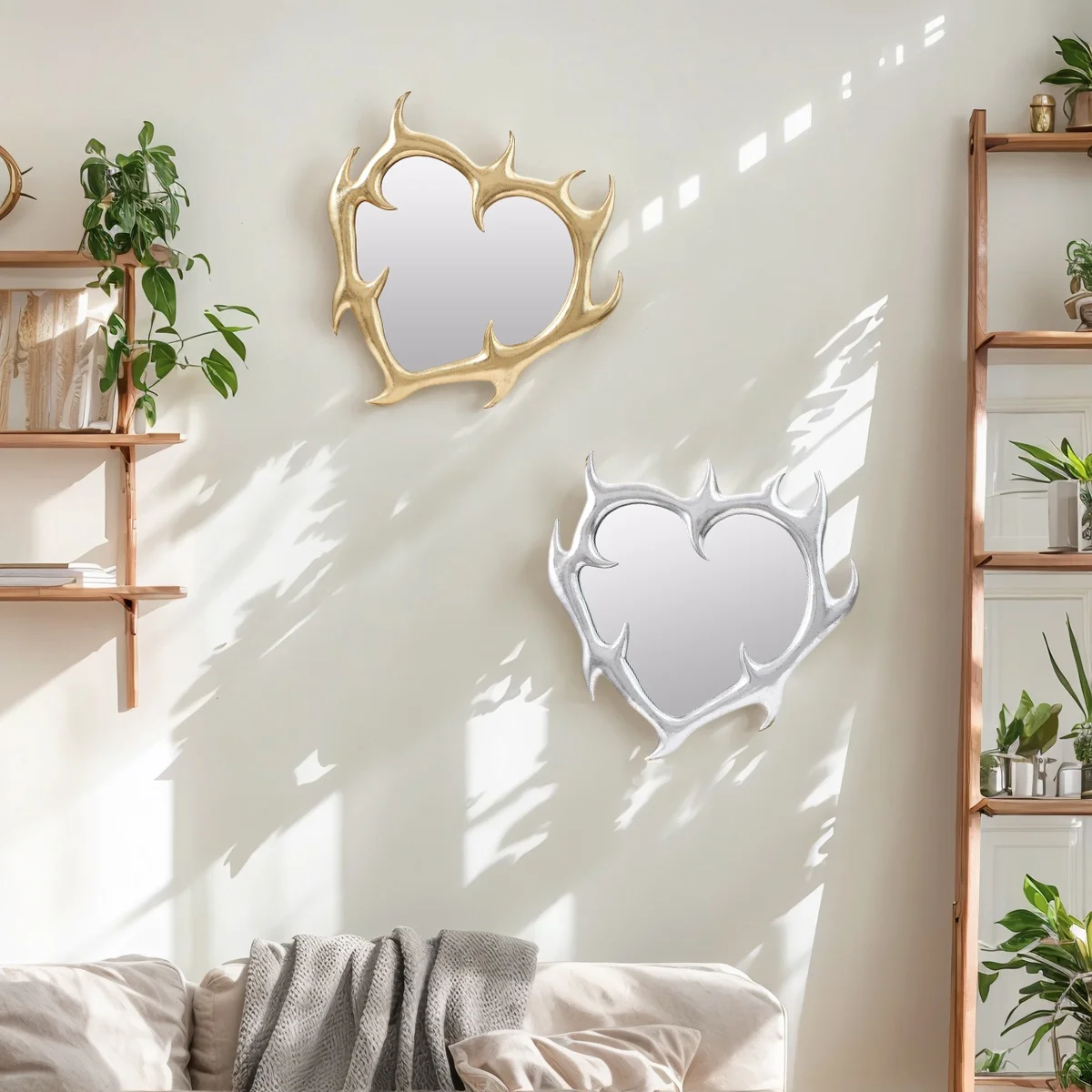 1PC, Creative Gold and Silver Flame Heart-Shaped Resin Material, Valentine's Day Room Decoration, Suitable for Wall Decoration