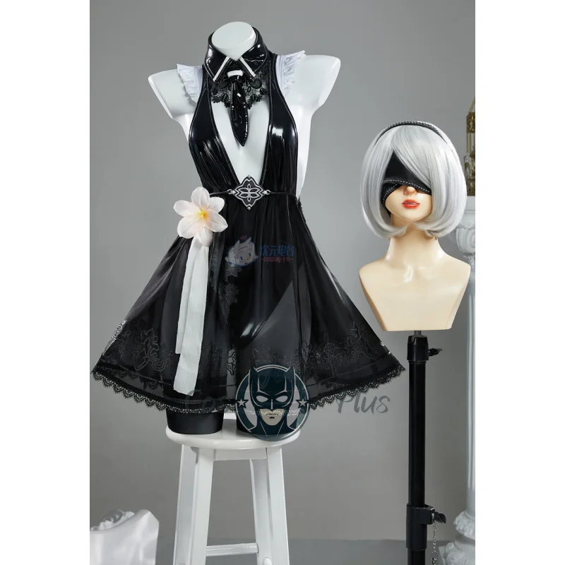 لعبة Stellar Blade Linkage NieR: Automata Cosplay YoRHa No. 2 نوع B زي شعر مستعار مثير فستان جلد أسود مجموعة كرنفال الهالوين #1