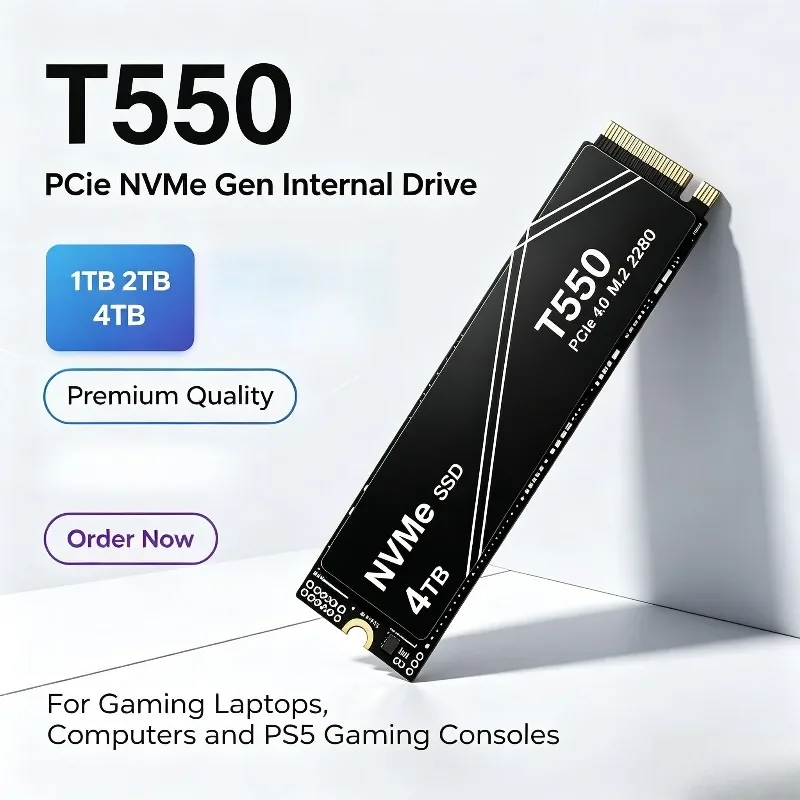 New T550 1TB, 2TB and 4TB PCIe NVMe Gen SSD, Internal Solid State Drives for Gaming Laptops, Computers and PS5