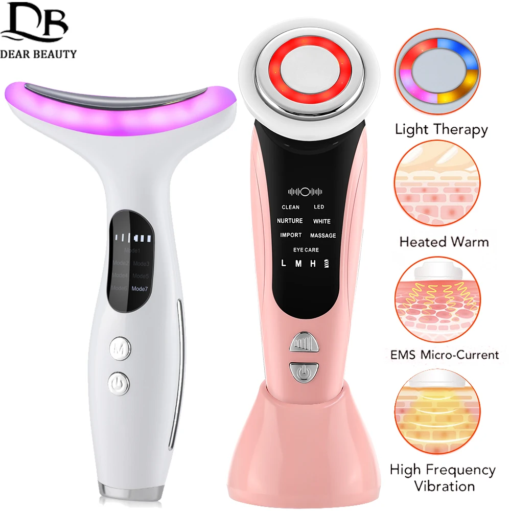 EMS Microcurrent Facial Massager Neck Beauty Device LED Light Therapy Skin Tighten Anti Wrinkle Vibration Face Lifting Massager